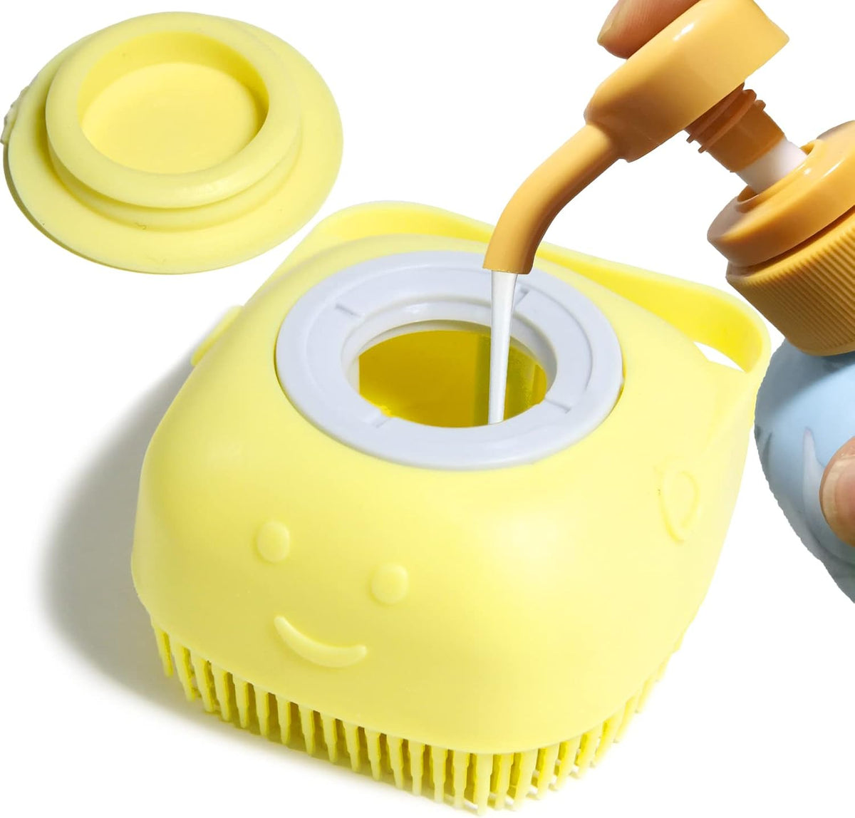 Pet Bath Brush Dog Shampoo Dispenser Dog Bath Brush Scrubber (Blue)