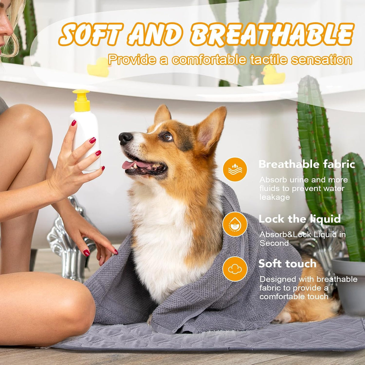 Washable Dog Pee Pads 2 Pack, 60X48 In, Waterproof Non-Slip, Grey