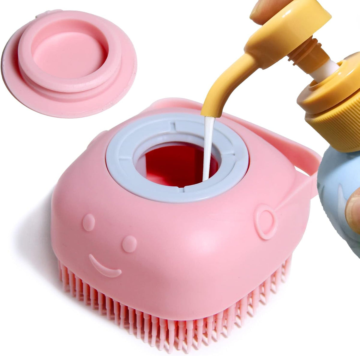 Pet Bath Brush Dog Shampoo Dispenser Dog Bath Brush Scrubber (Blue)