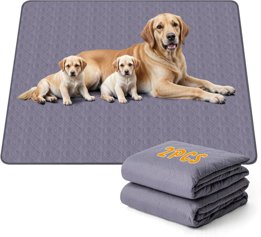 Washable Dog Pee Pads 2 Pack, 60X48 In, Waterproof Non-Slip, Grey