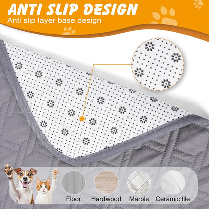 Washable Dog Pee Pads 2 Pack, 60X48 In, Waterproof Non-Slip, Grey